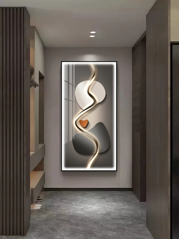 Shimmering Serenity: Crystal-Embedded Porcelain Artwork Shallow Atmosphere with Seven Horses Hanging Paintings and LED Lights