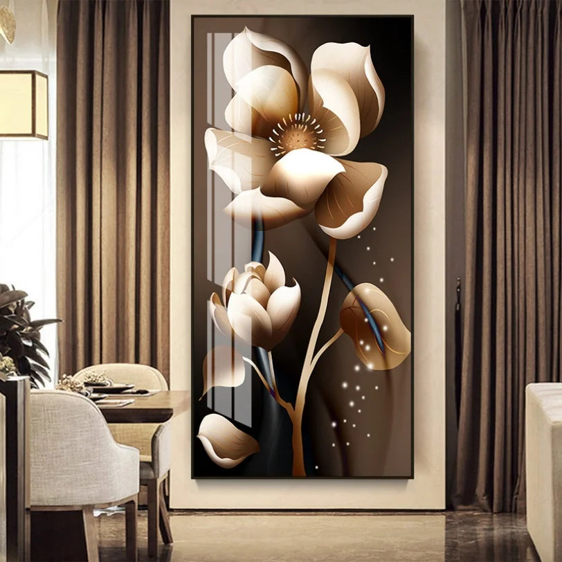 Shimmering Serenity: Crystal-Embedded Porcelain Artwork Shallow Atmosphere with Seven Horses Hanging Paintings and LED Lights