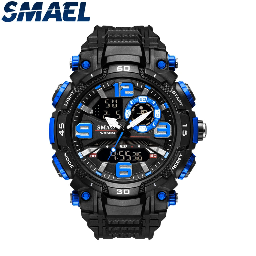 SMAEL Watch for Men Waterproof 50M Luxury Brand Dual Time Zone Men's Digital Wrist Watch Electronic Clock 1921