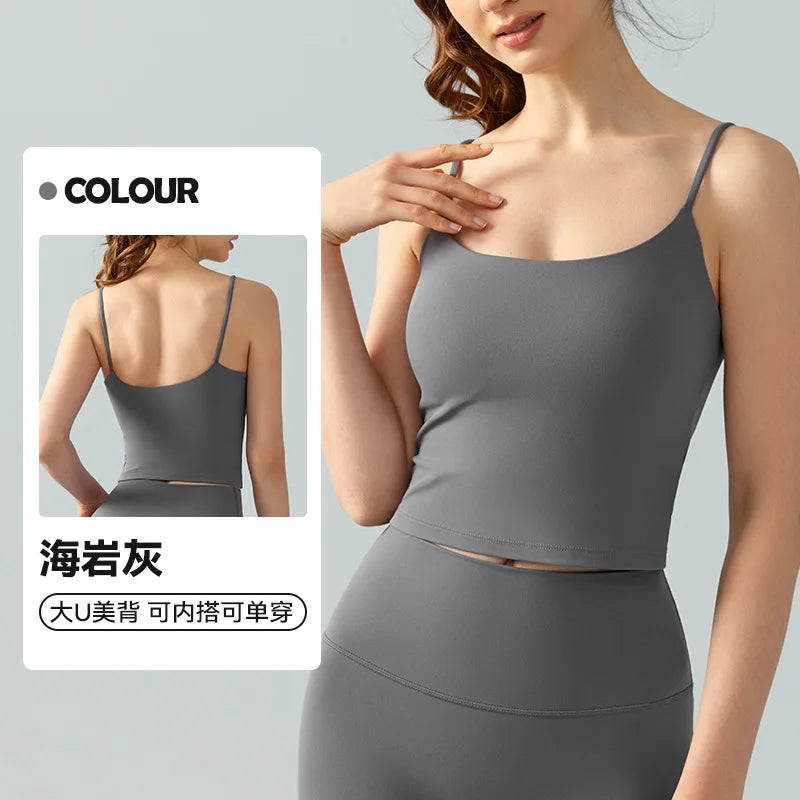 Women's Breathable Sports Bra Crop Tank Top Wireless Cami Shirt for Fitness Yoga Workout Running Seamless Padded Design
