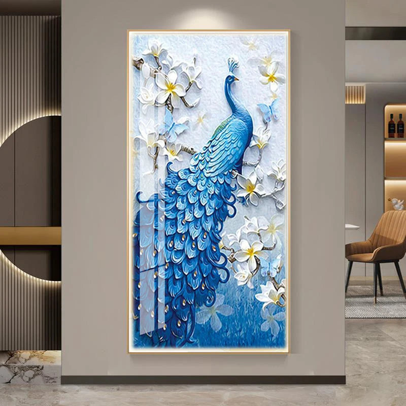 Shimmering Serenity: Crystal-Embedded Porcelain Artwork Shallow Atmosphere with Seven Horses Hanging Paintings and LED Lights