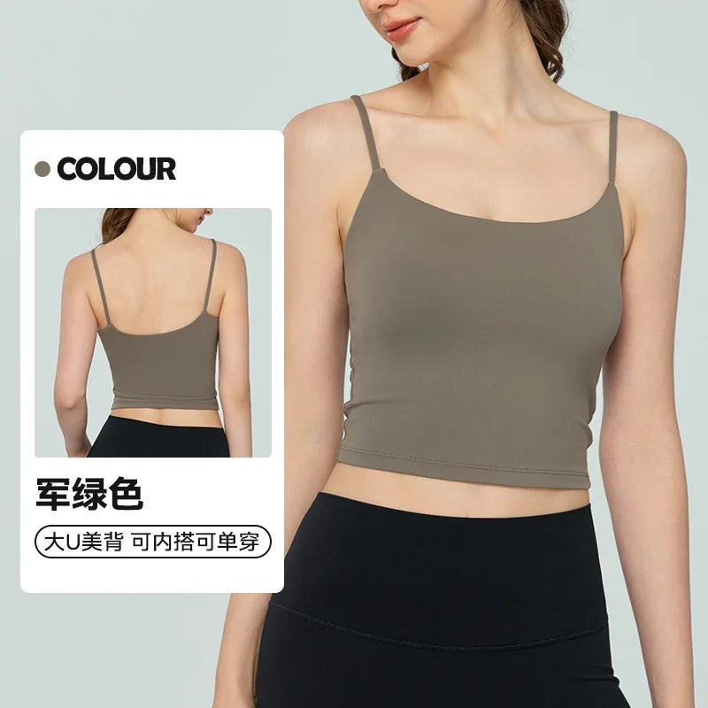 Women's Breathable Sports Bra Crop Tank Top Wireless Cami Shirt for Fitness Yoga Workout Running Seamless Padded Design
