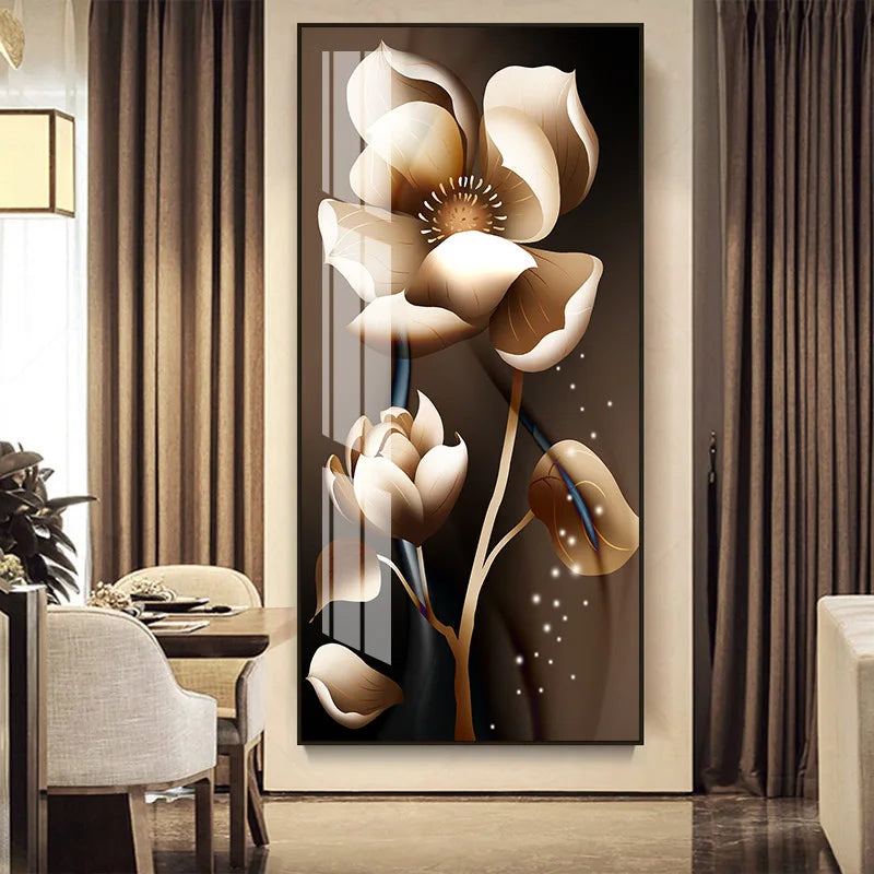 Shimmering Serenity: Crystal-Embedded Porcelain Artwork Shallow Atmosphere with Seven Horses Hanging Paintings and LED Lights