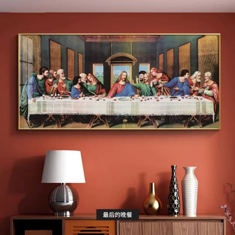 Shimmering Serenity: Crystal-Embedded Porcelain Artwork Shallow Atmosphere with Seven Horses Hanging Paintings and LED Lights