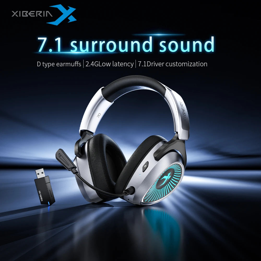 XIBERIA RBG 2.4G Wireless Headphones Bluetooth 7.1 Music Headset MIC Removable 4-Mode 2.4GHz Headphone Esports Gamer Pc Gaming