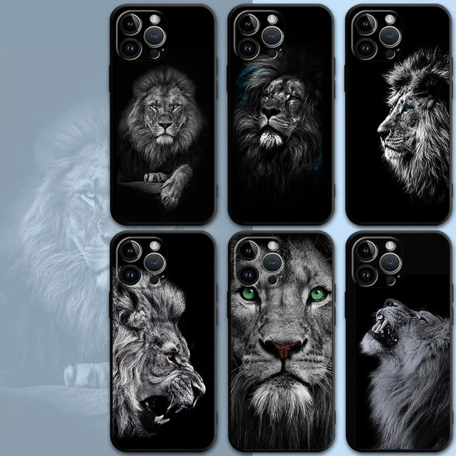 Lions Animal Case for iPhone 16 15Pro 12 13 14 11 Pro Max XR 7 8 SE XS MAX 12Mini 16 Plus 14Pro 13Pro Phone Cover Capa