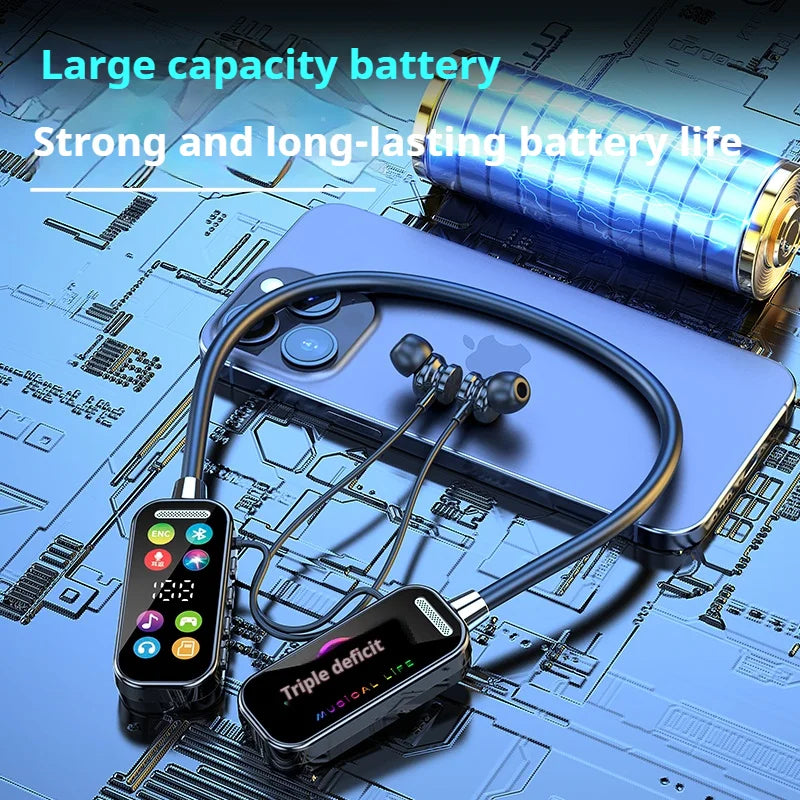 Long Battery Life HiFi Sound Bluetooth 5.4 Earphones with HD Mic Earbuds Wireless Headphones Sports Gaming Neck-hanging Headsets