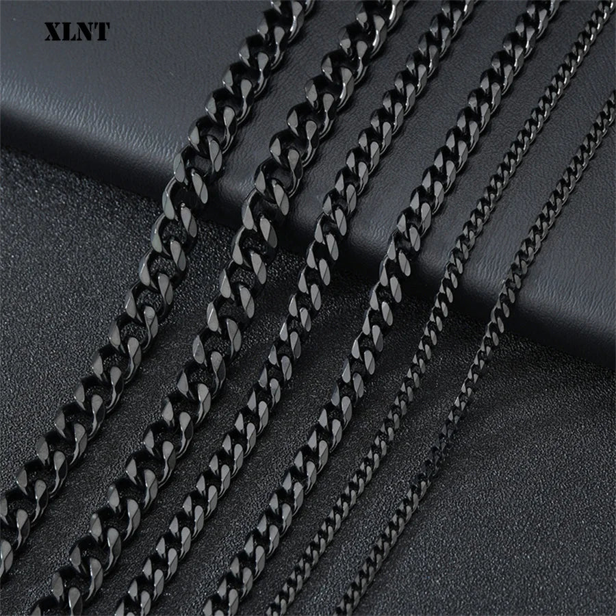 1 piece Size 3.6mm-9mm Men's Necklace Stainless Steel Cuban Link Chain Bracelet Necklace Steel Color Male Jewelry