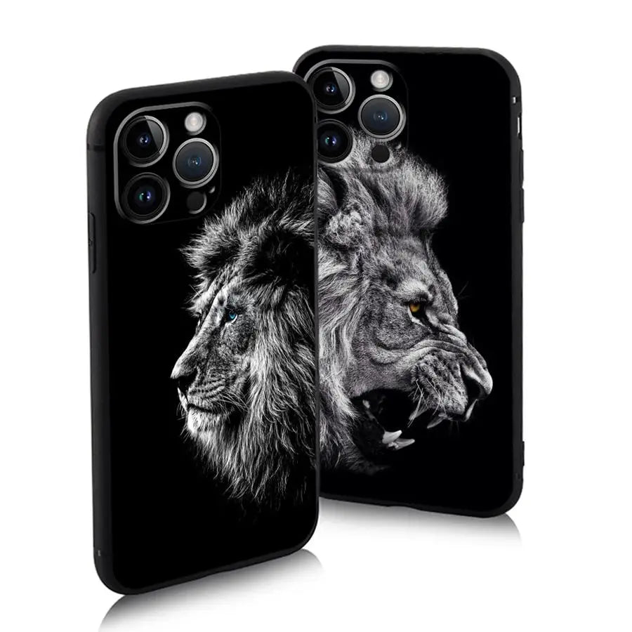 Lions Animal Case for iPhone 16 15Pro 12 13 14 11 Pro Max XR 7 8 SE XS MAX 12Mini 16 Plus 14Pro 13Pro Phone Cover Capa