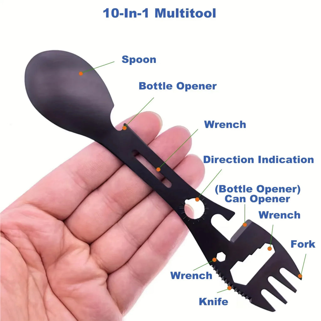 5 in 1 Outdoor Survival Tool Kit Multi-functional Fork Spoon Knife Bottle Opener Camping Hiking Gear EDC