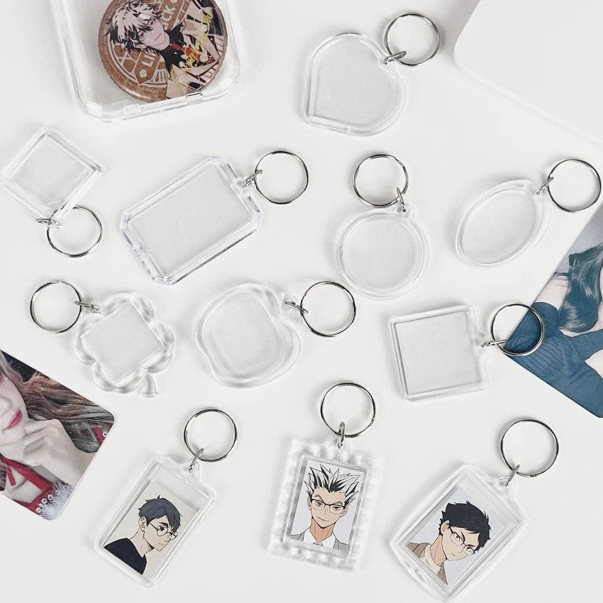 5pcs Blank Photo Frame Keychain Clear Acrylic Keyring Insert Photo Split Key Pendant DIY Key Holder Couple Anniversary Gifts