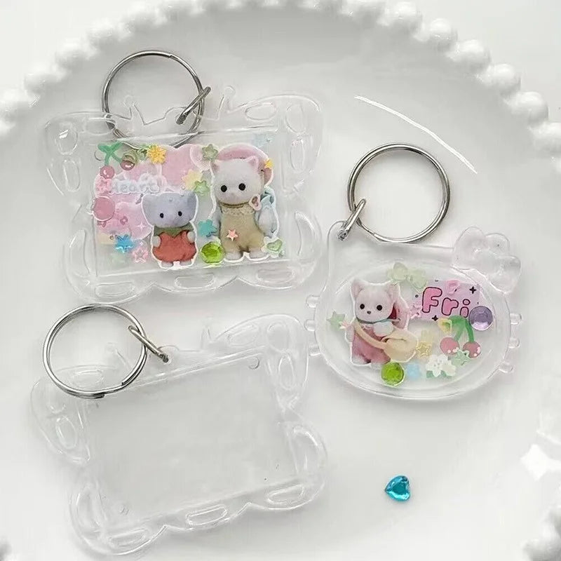 5pcs Blank Photo Frame Keychain Clear Acrylic Keyring Insert Photo Split Key Pendant DIY Key Holder Couple Anniversary Gifts