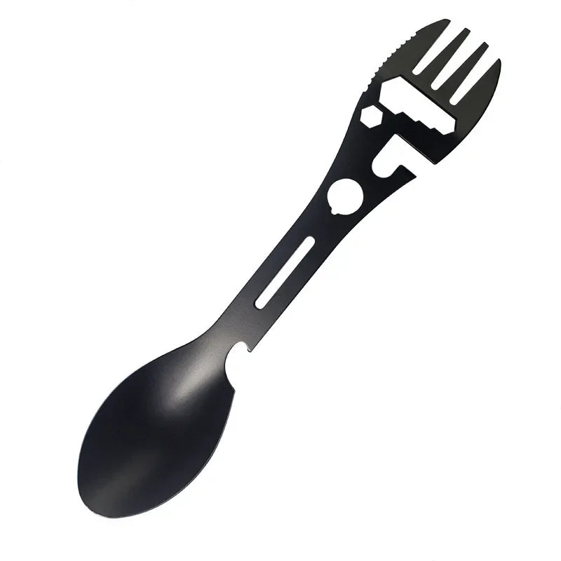 5 in 1 Outdoor Survival Tool Kit Multi-functional Fork Spoon Knife Bottle Opener Camping Hiking Gear EDC