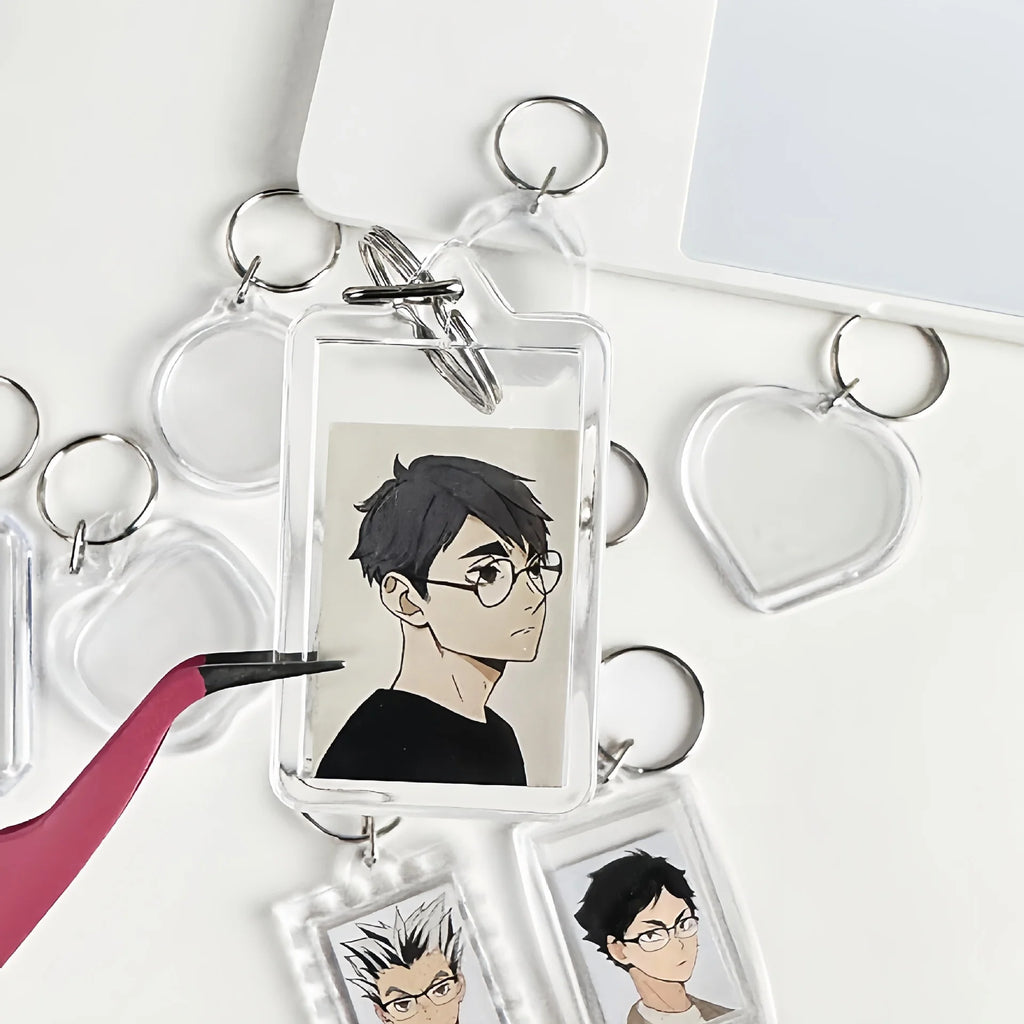 5pcs Blank Photo Frame Keychain Clear Acrylic Keyring Insert Photo Split Key Pendant DIY Key Holder Couple Anniversary Gifts