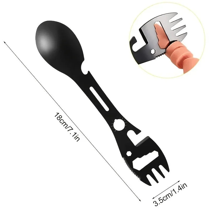 5 in 1 Outdoor Survival Tool Kit Multi-functional Fork Spoon Knife Bottle Opener Camping Hiking Gear EDC