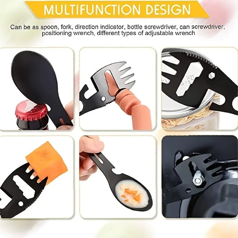 5 in 1 Outdoor Survival Tool Kit Multi-functional Fork Spoon Knife Bottle Opener Camping Hiking Gear EDC