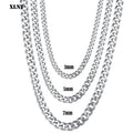 1 piece Size 3.6mm-9mm Men's Necklace Stainless Steel Cuban Link Chain Bracelet Necklace Steel Color Male Jewelry