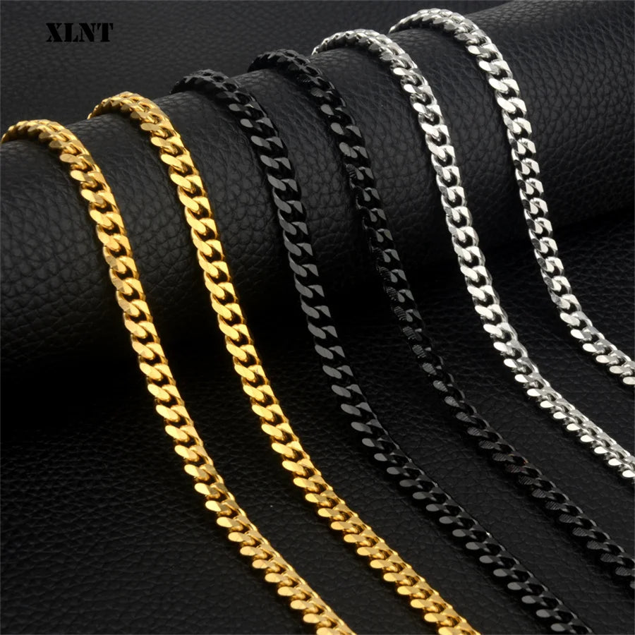 1 piece Size 3.6mm-9mm Men's Necklace Stainless Steel Cuban Link Chain Bracelet Necklace Steel Color Male Jewelry